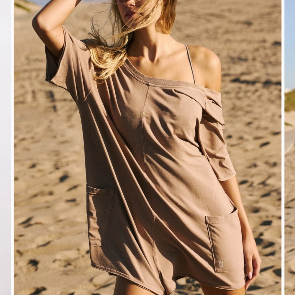New! FP Movement Free People Hot Shot Tee Romper Mocha Latte 25186 - Picture 2 of 16